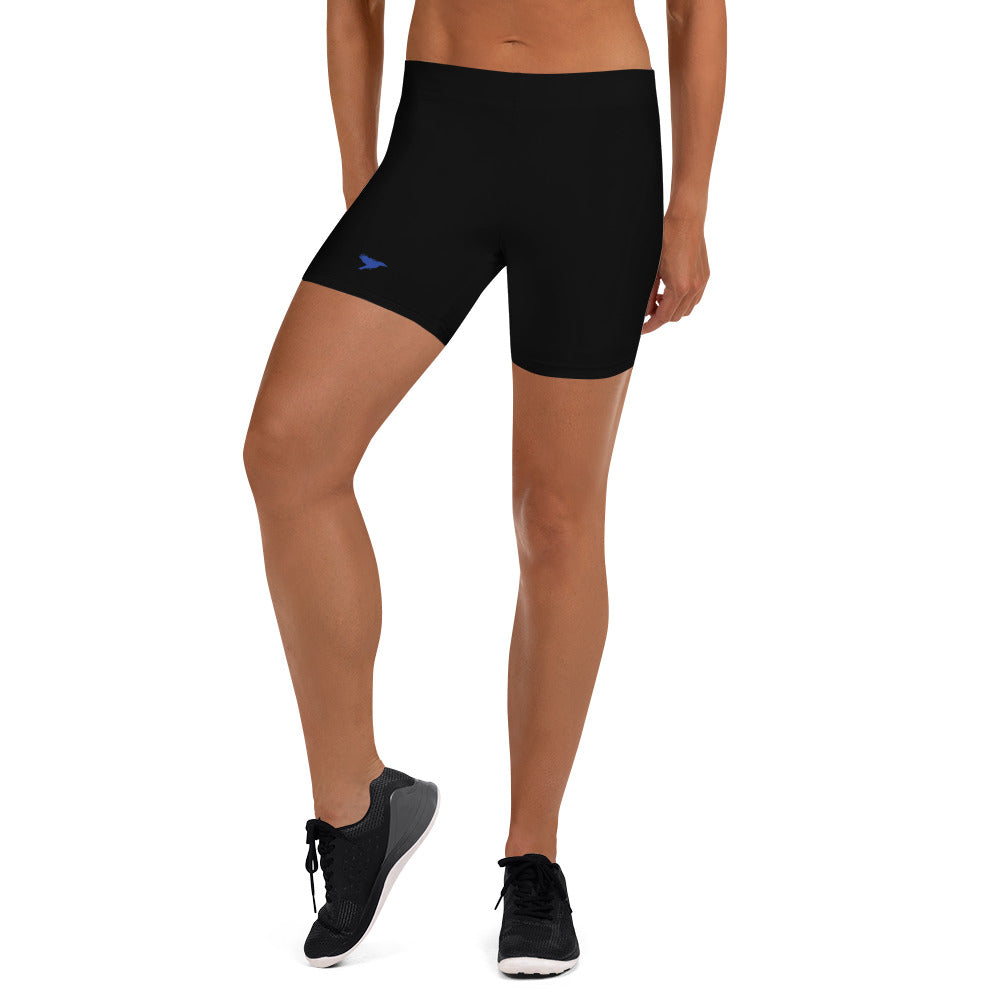 Womens Gym Shorts - Black with Blue kookaburra logo