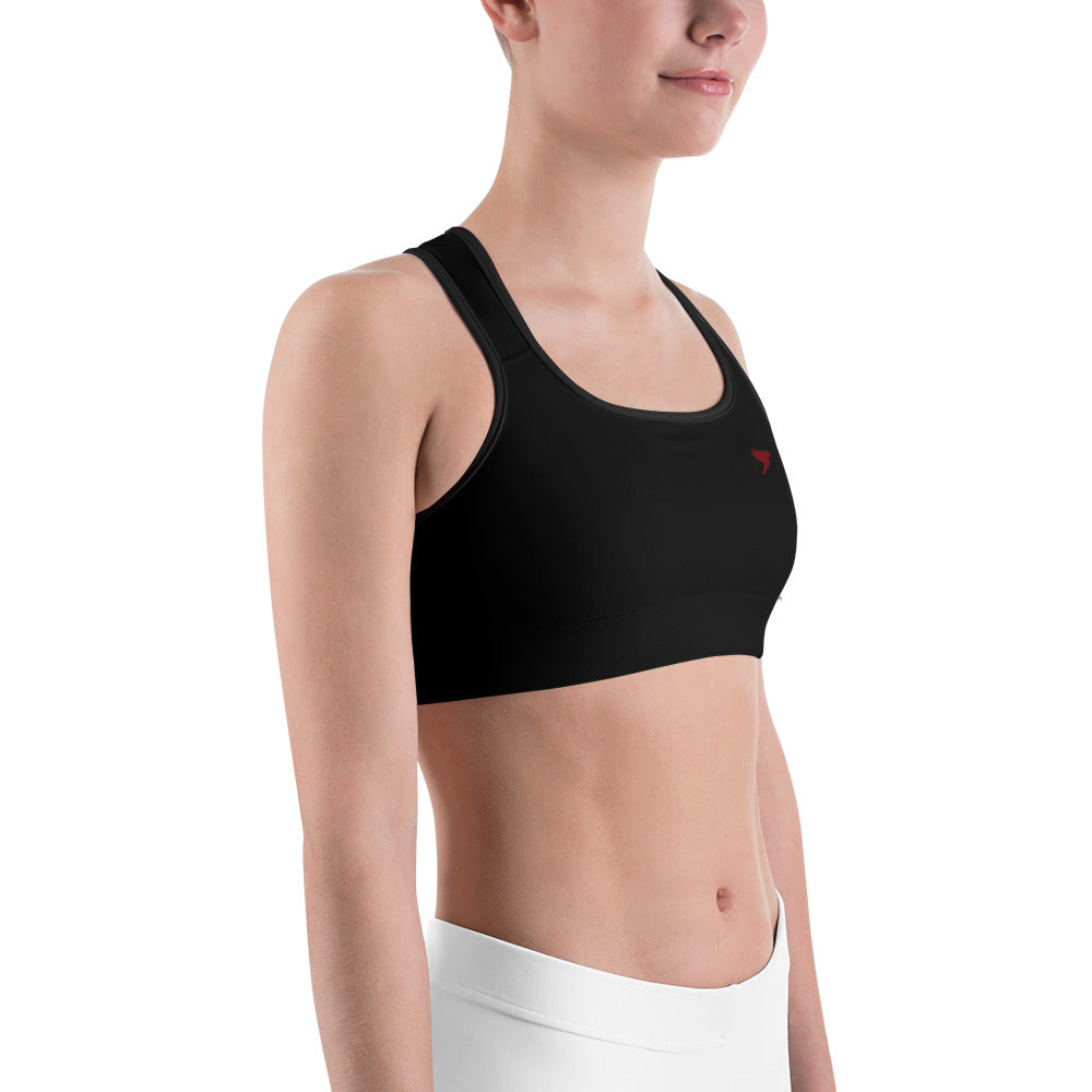 Womens Sports bra - Black with dark red kookaburra logo