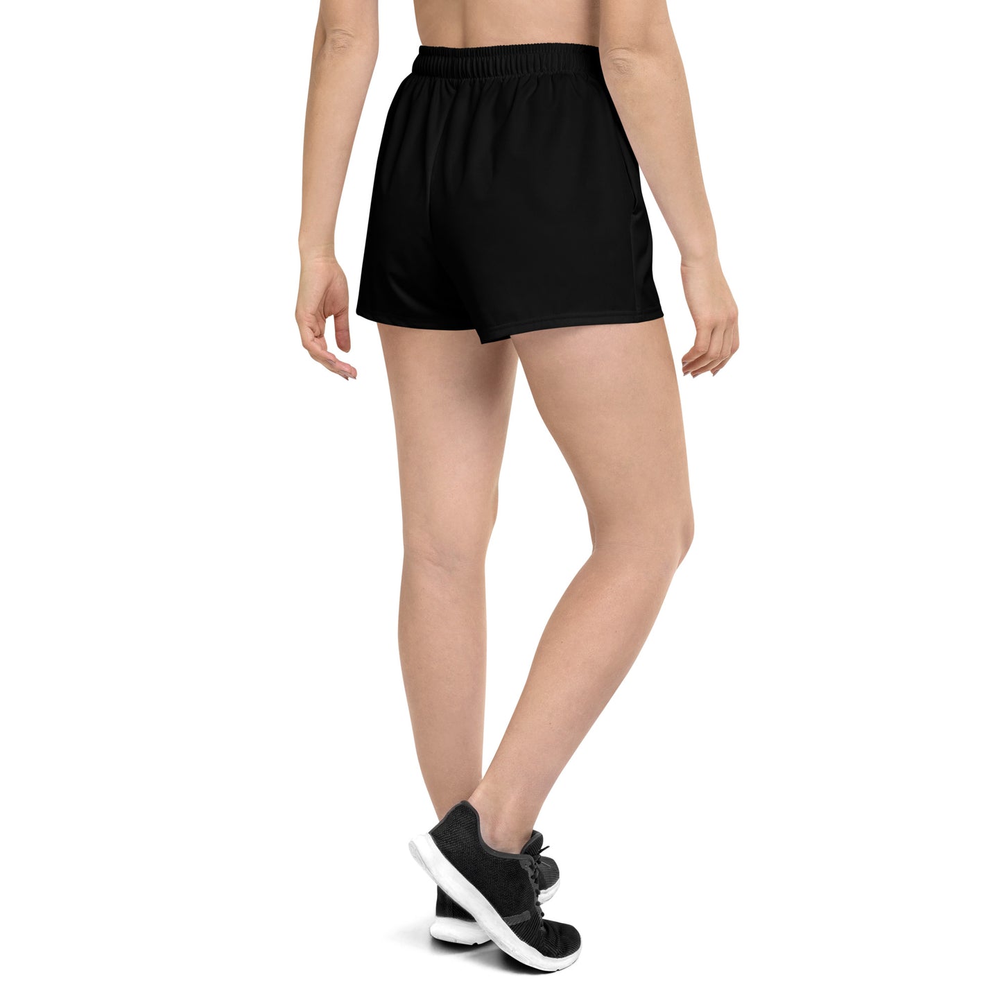 Womens Recycled Athletic Shorts - Black with Dark Red kookaburra logo