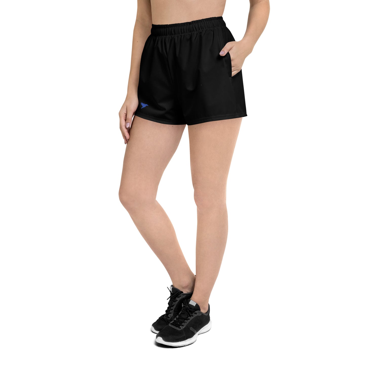 Womens Recycled Athletic Shorts - Black with Blue kookaburra logo