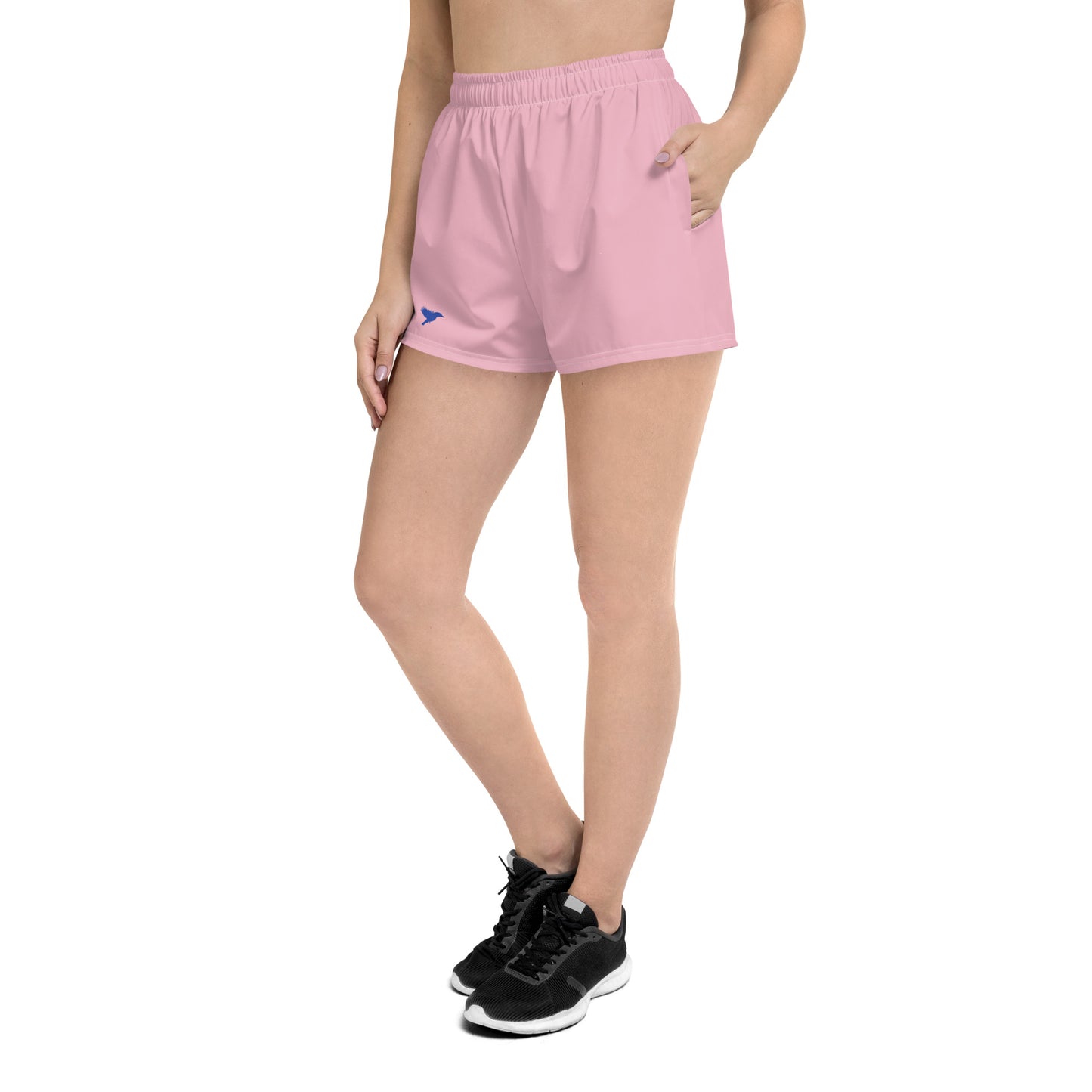 Womens Recycled Athletic Shorts - Pink with Blue kookaburra logo