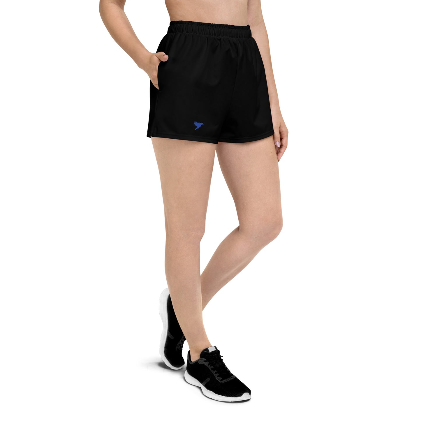 Womens Recycled Athletic Shorts - Black with Blue kookaburra logo