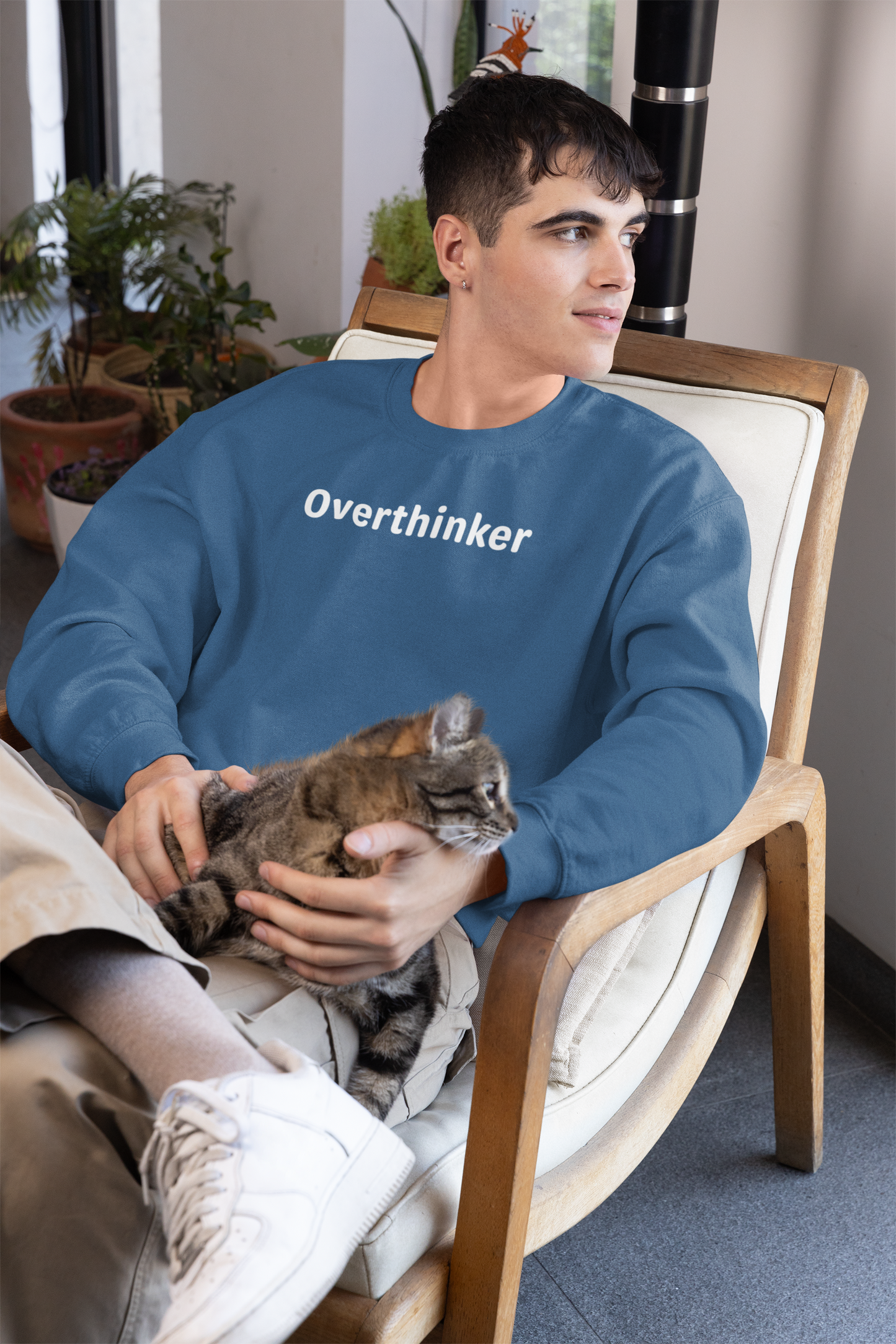 Overthinker - White Text - Mens Sweatshirt