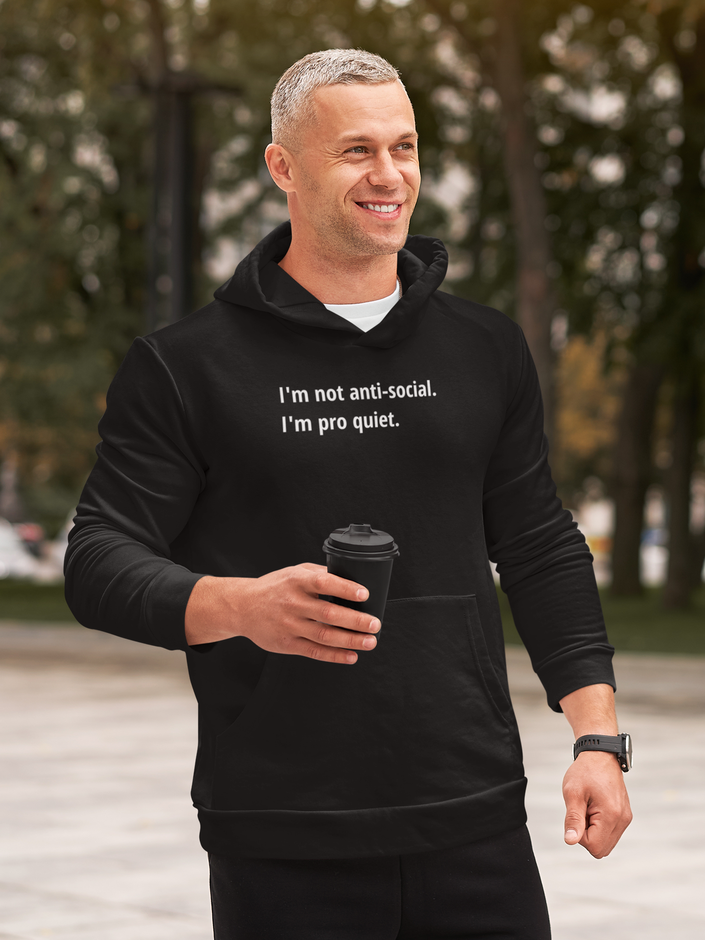 Pro Quiet - White Text - Mens Hoodie