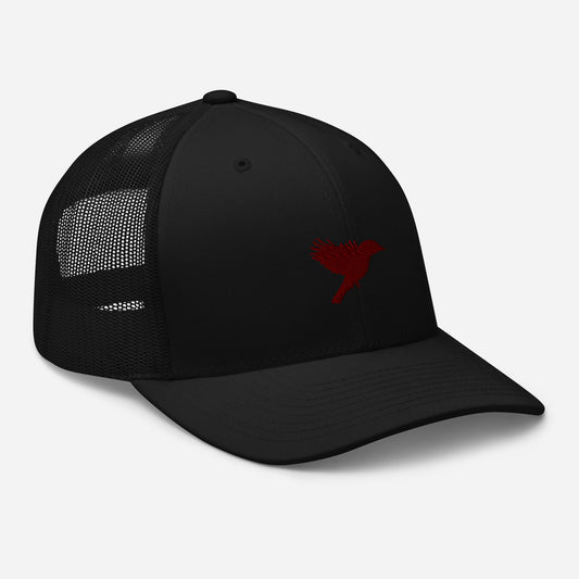 Trucker Cap  - Black with Dark Red kookaburra logo