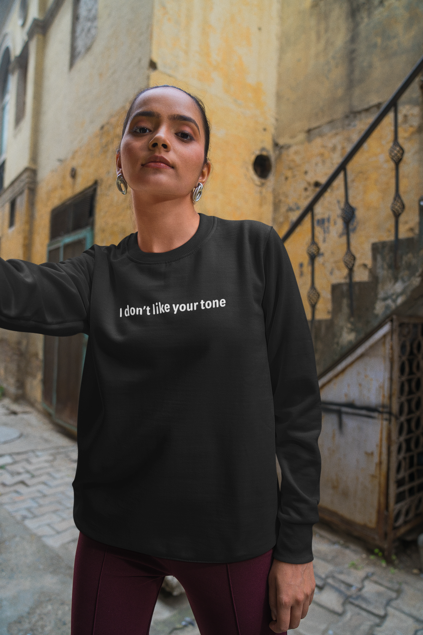 I don't like your tone - White Text - Womens Sweatshirt