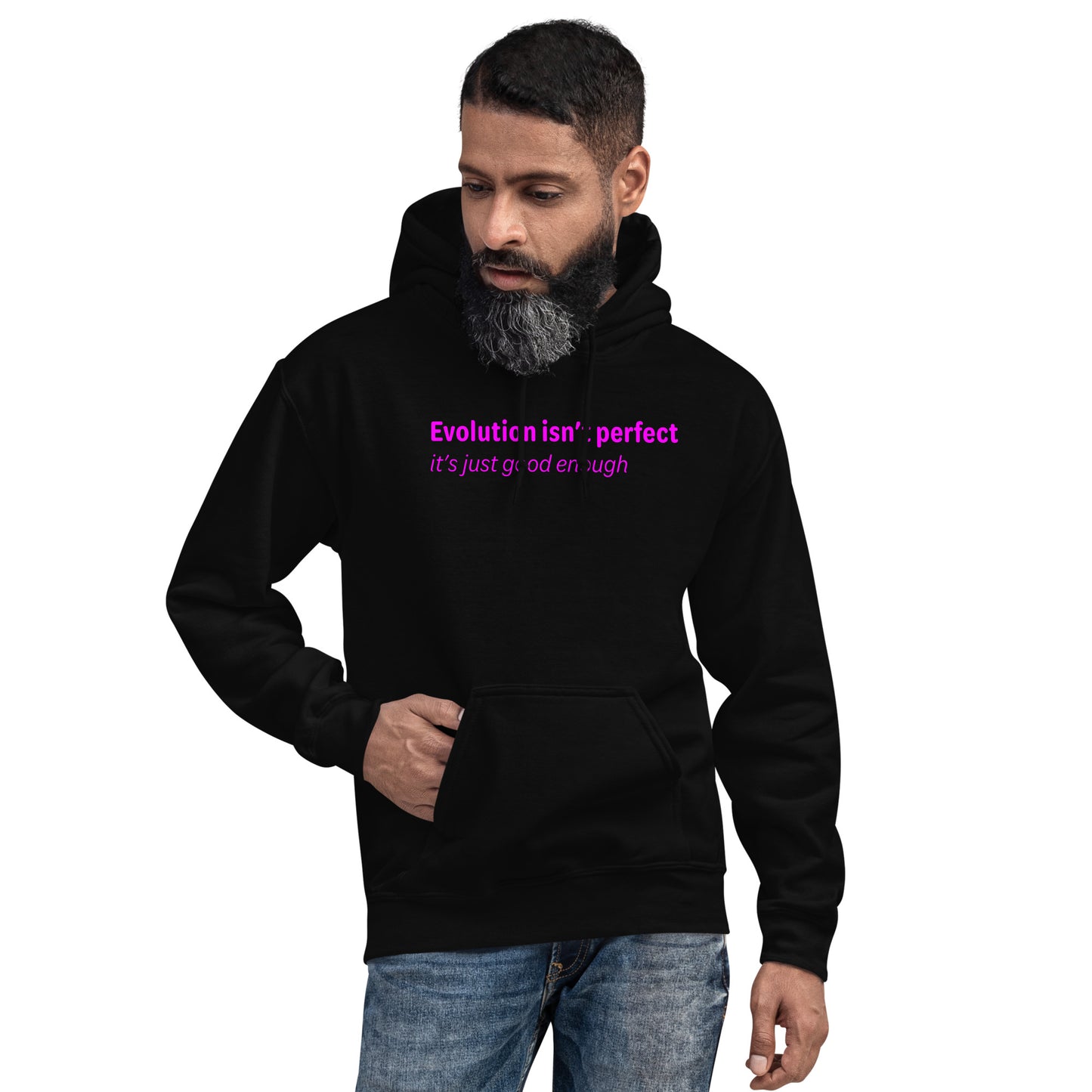 Evolution isn't perfect - Magenta text - Mens Hoodie