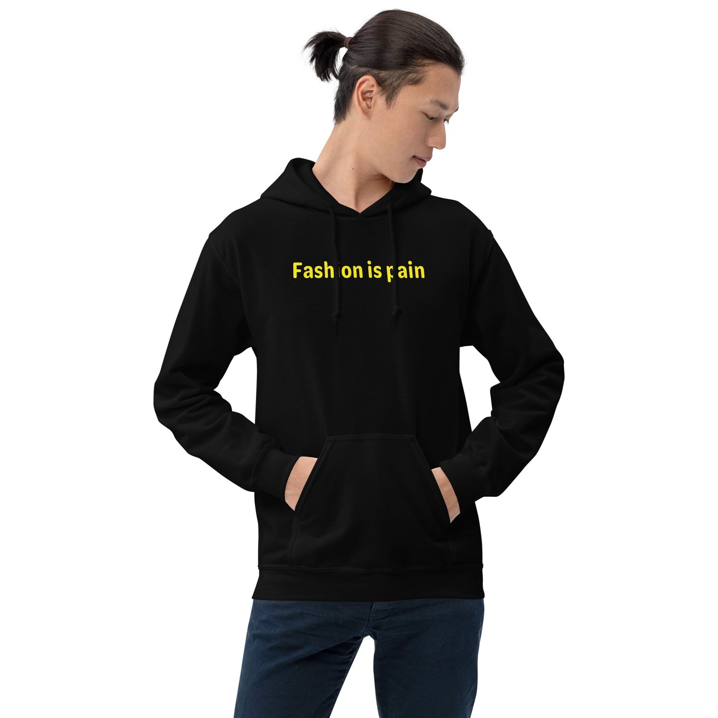 Fashion is pain - Yellow Text - Mens Hoodie