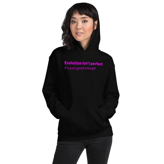 Evolution isn't perfect - Magenta text - Womens hoodie