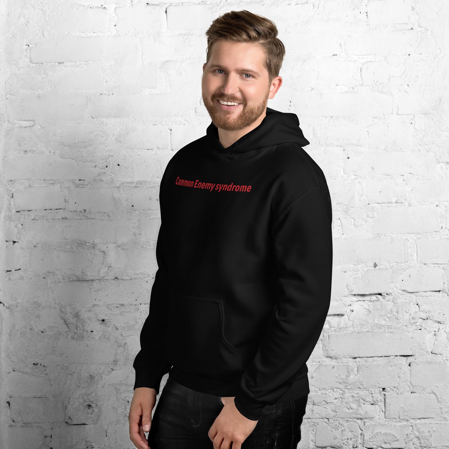 Common Enemy Syndrome - Red Text - Mens Hoodie