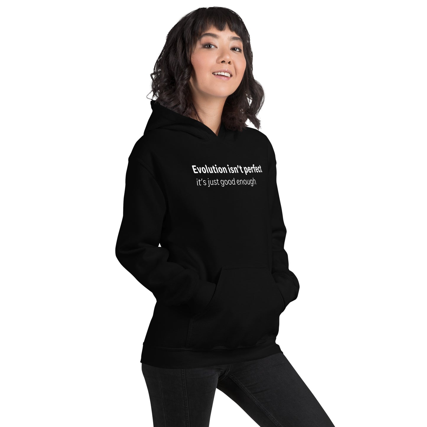 Evolution isn't perfect - White text - Womens hoodie