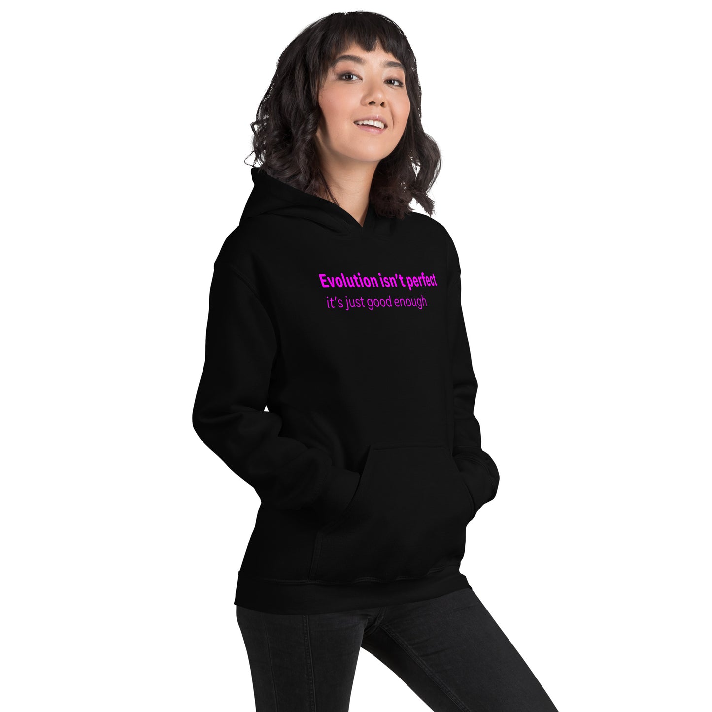 Evolution isn't perfect - Magenta text - Womens hoodie