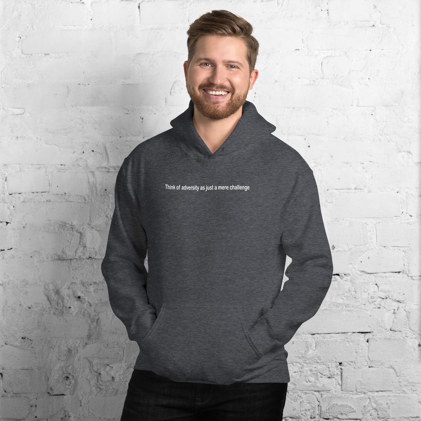 Adversity - a mere challenge - White text - Mens Hoodie