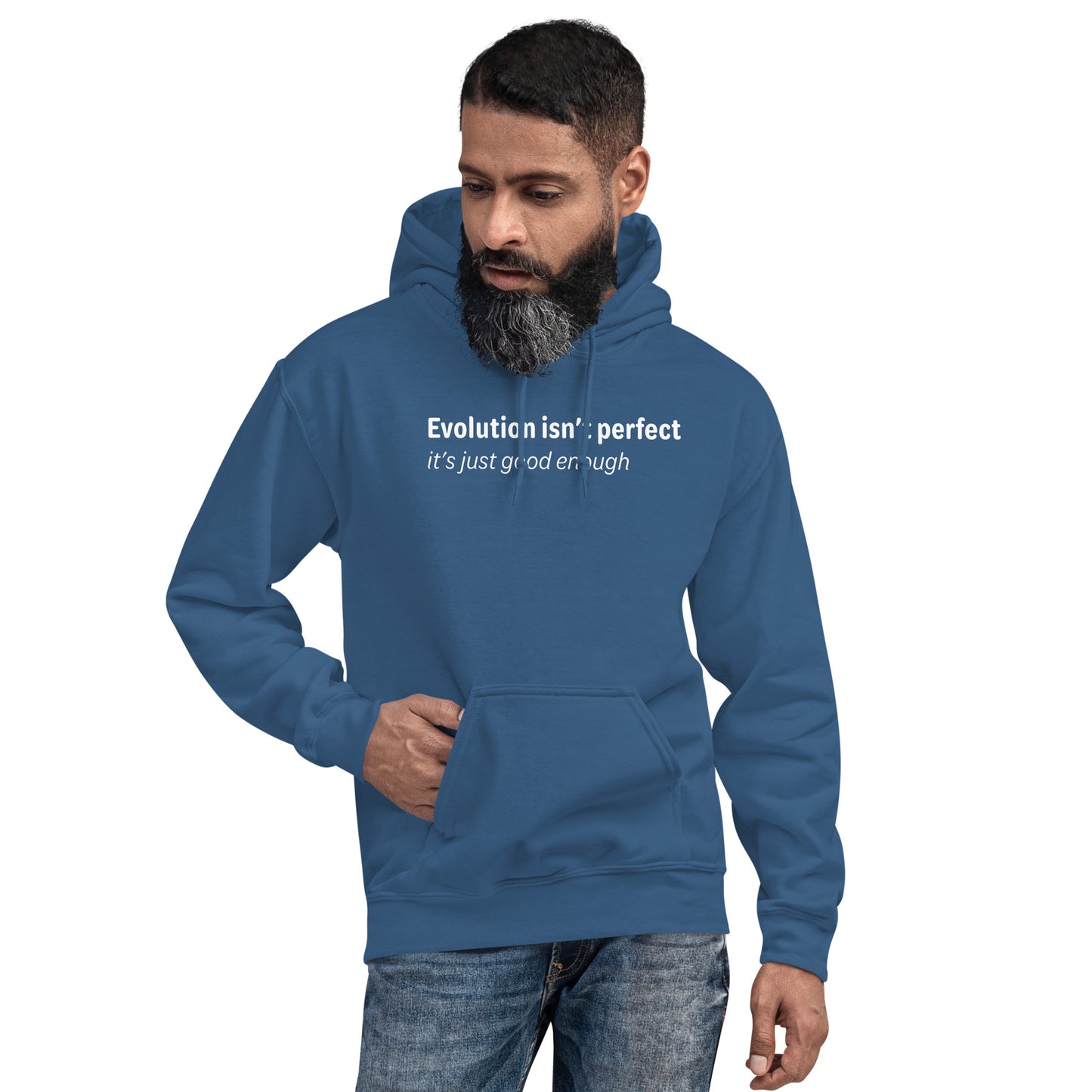 Evolution isn't perfect - White text - Mens Hoodie