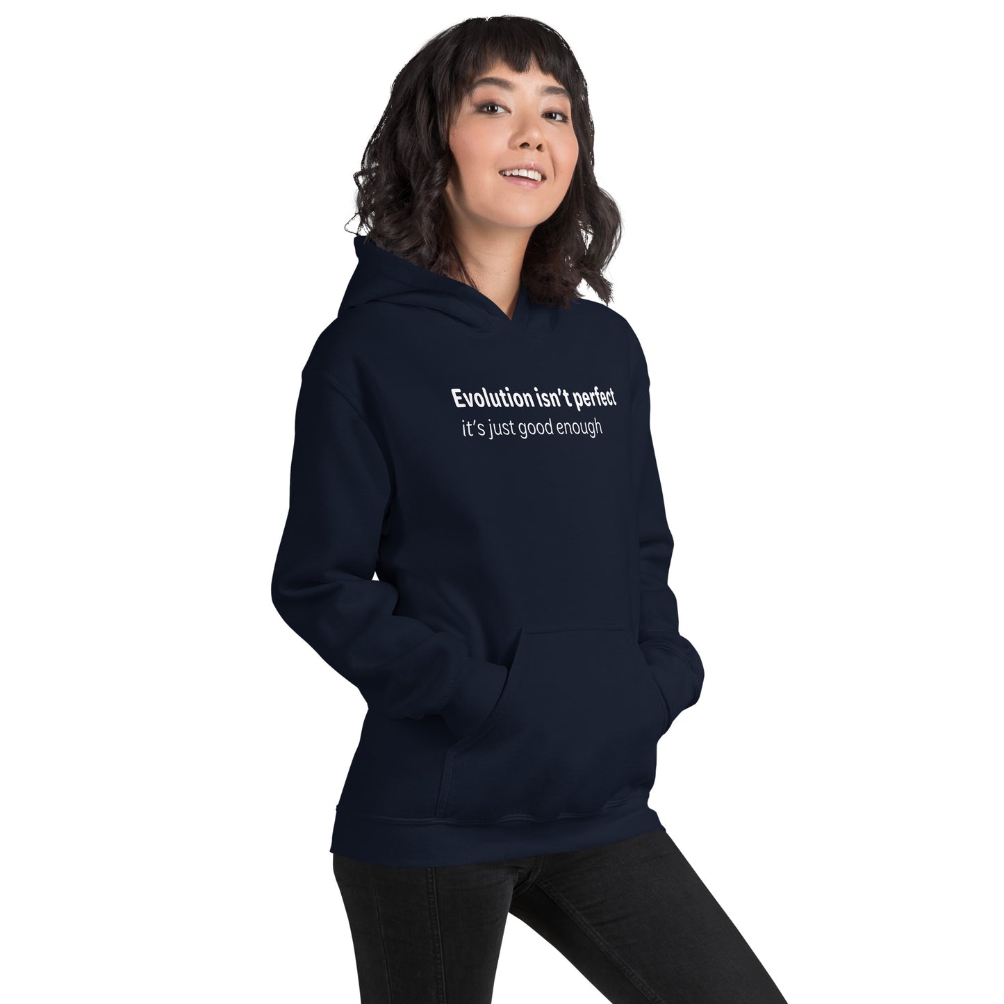 Evolution isn't perfect - White text - Womens hoodie