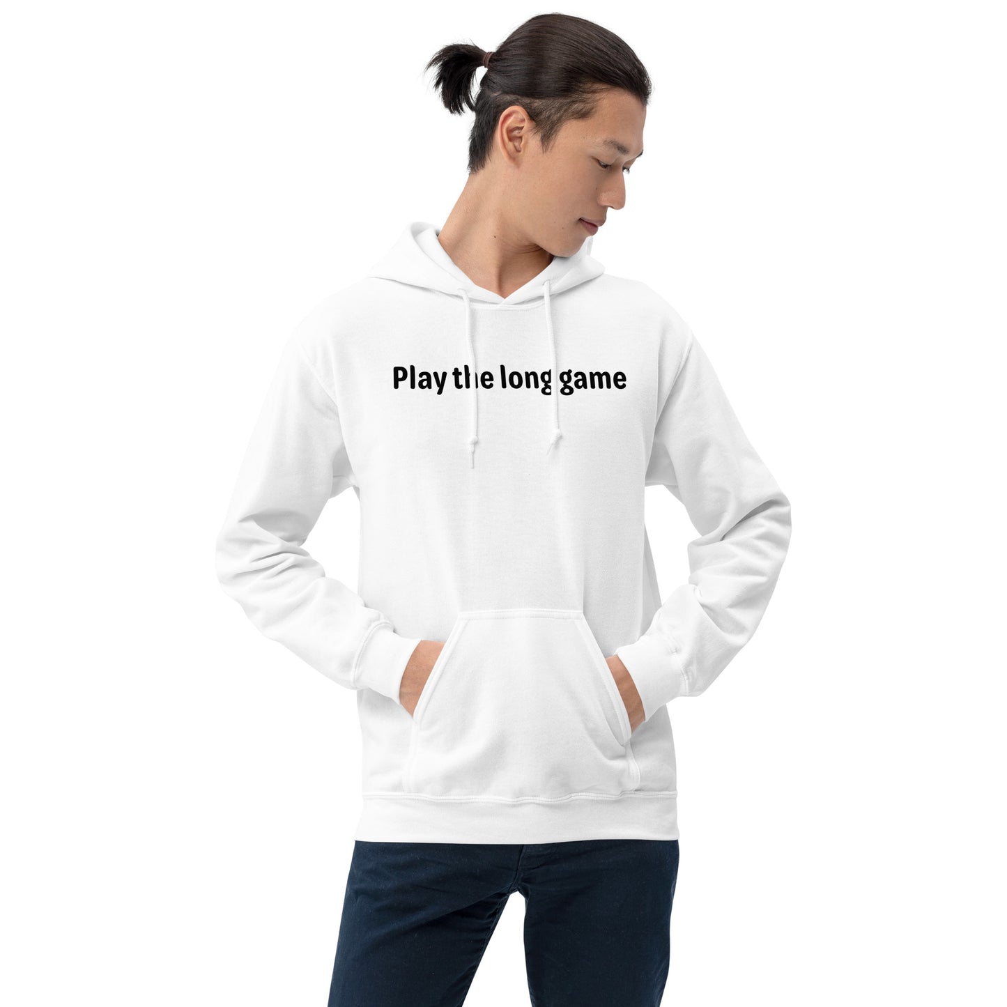 Play the long game - Black Text - Mens Hoodie