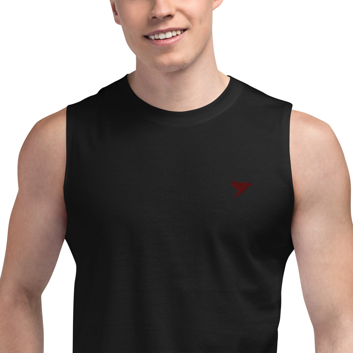 Mens Muscle Tank - Black with Dark Red kookaburra logo