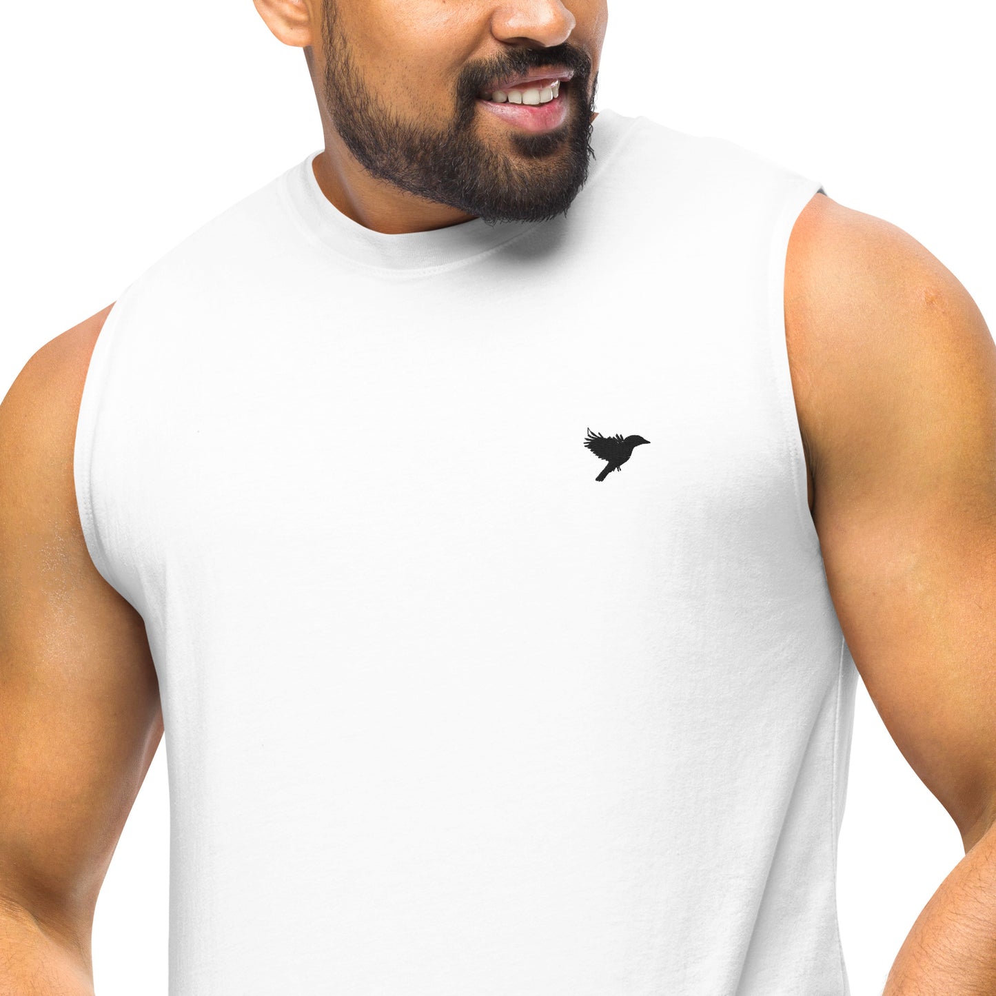 Mens Muscle Tank - White with Black kookaburra logo