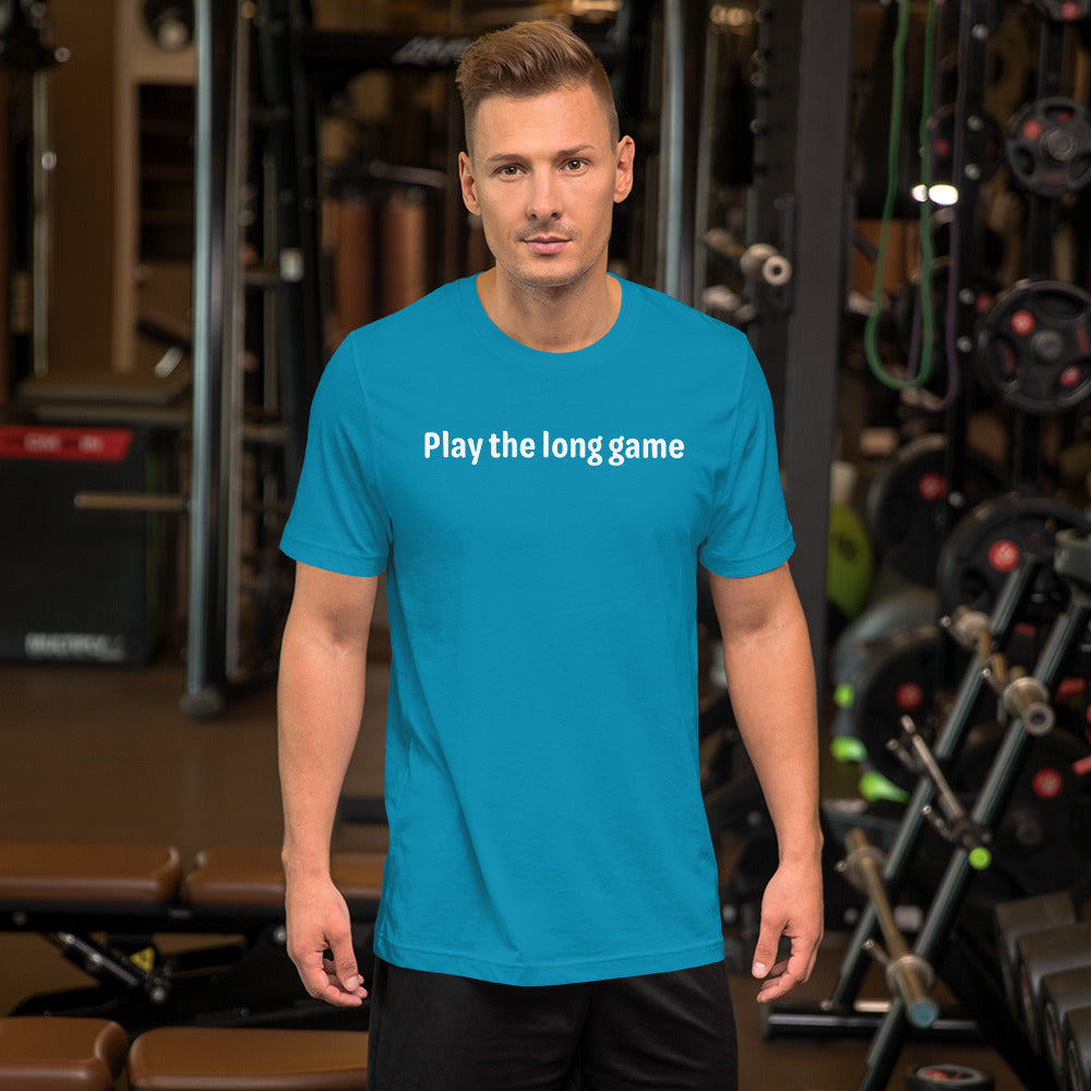 Play the long game - White Text - Mens T-Shirt