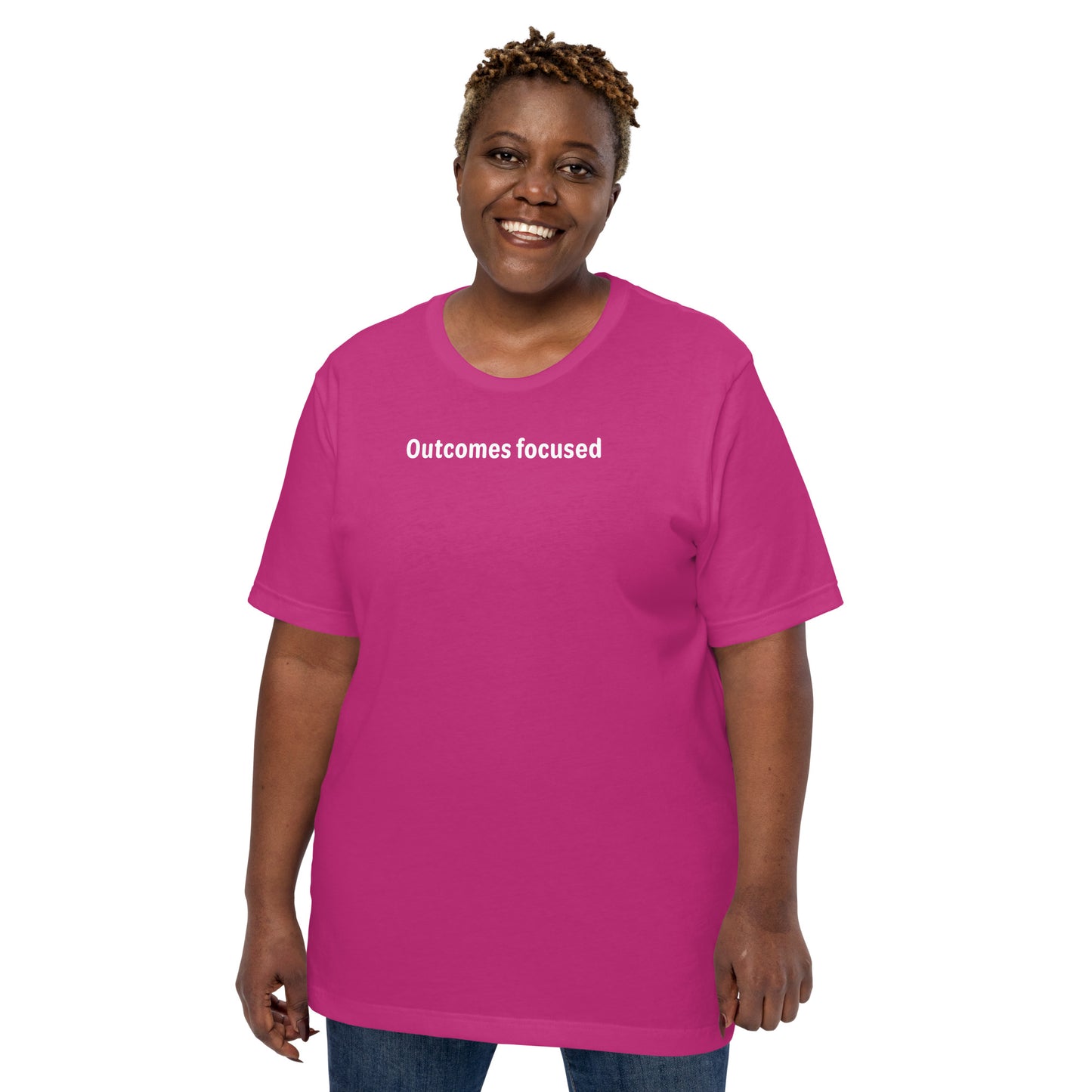 Outcomes focused - White Text - Womens T-Shirt