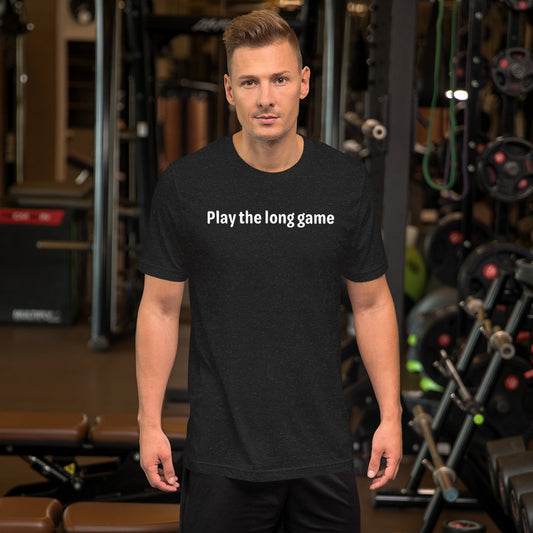 Play the long game - White Text - Mens T-Shirt