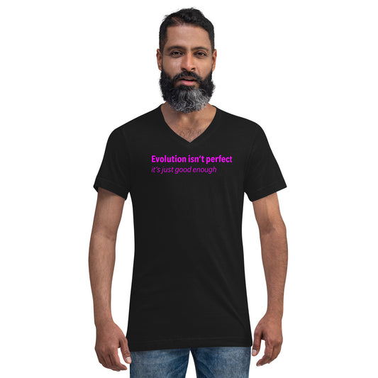 Evolution isn't perfect - Magenta Text - Mens V-Neck T-Shirt