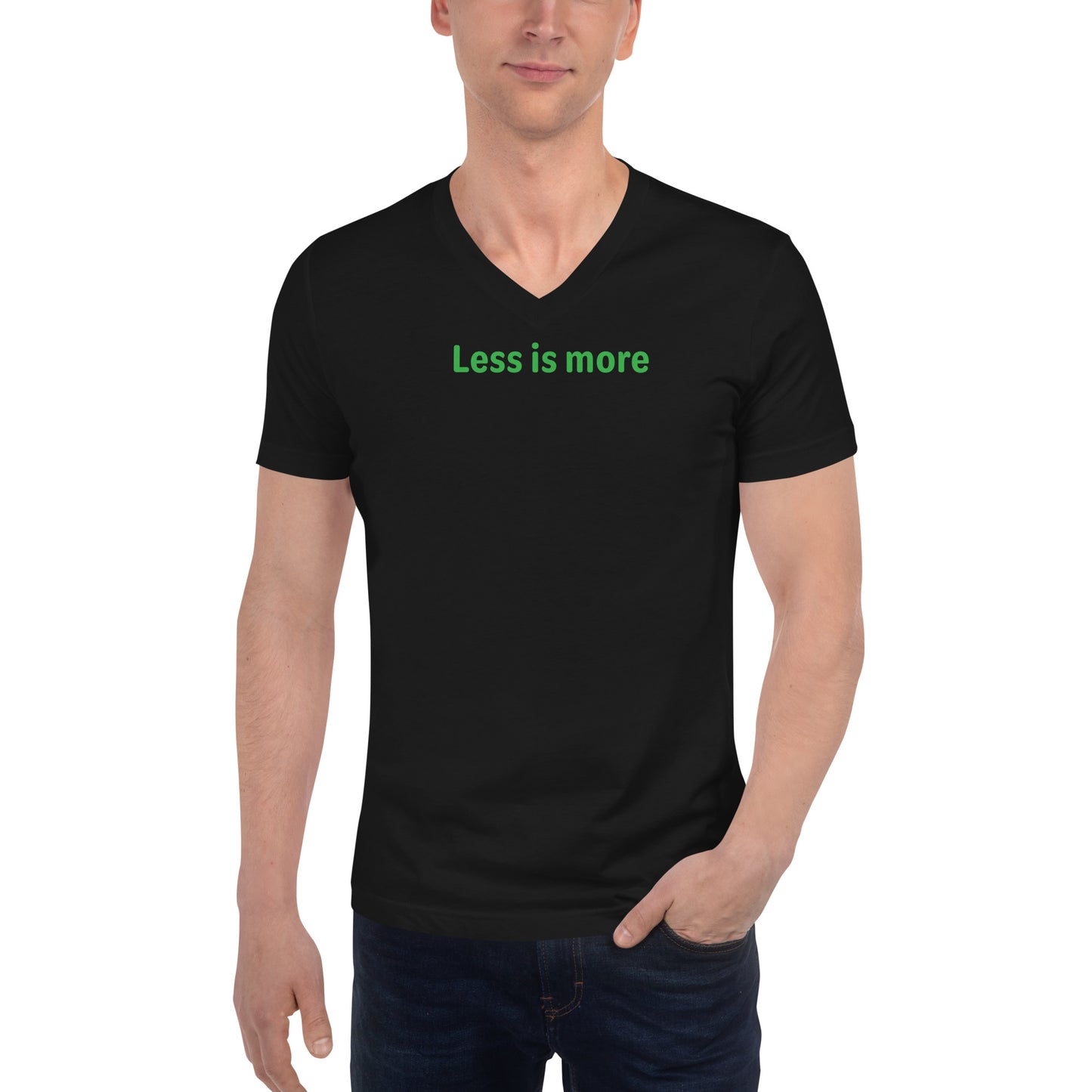 Less is more - Green Text - Mens V-Neck T-Shirt