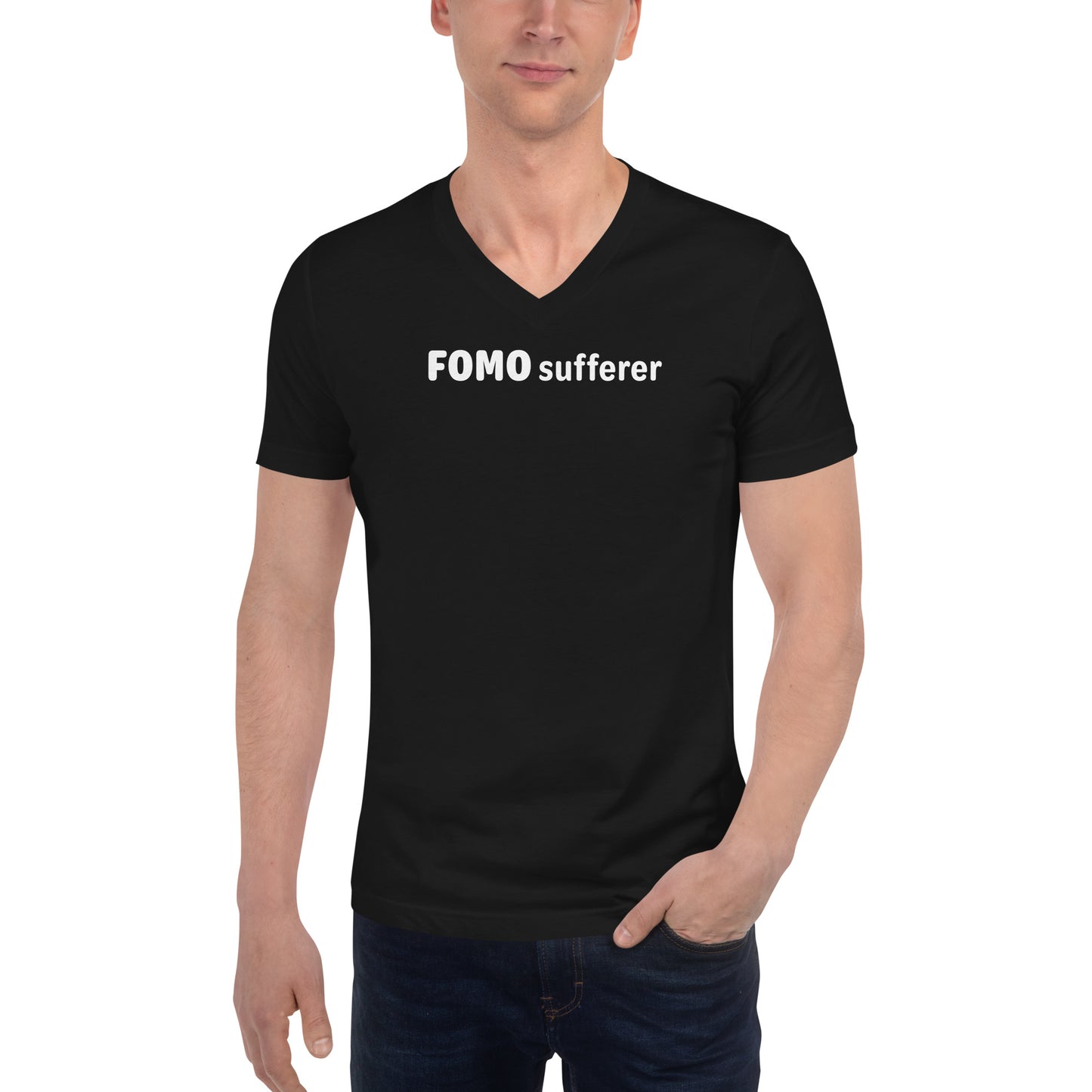 FOMO sufferer - White Text - Mens V-Neck T-Shirt