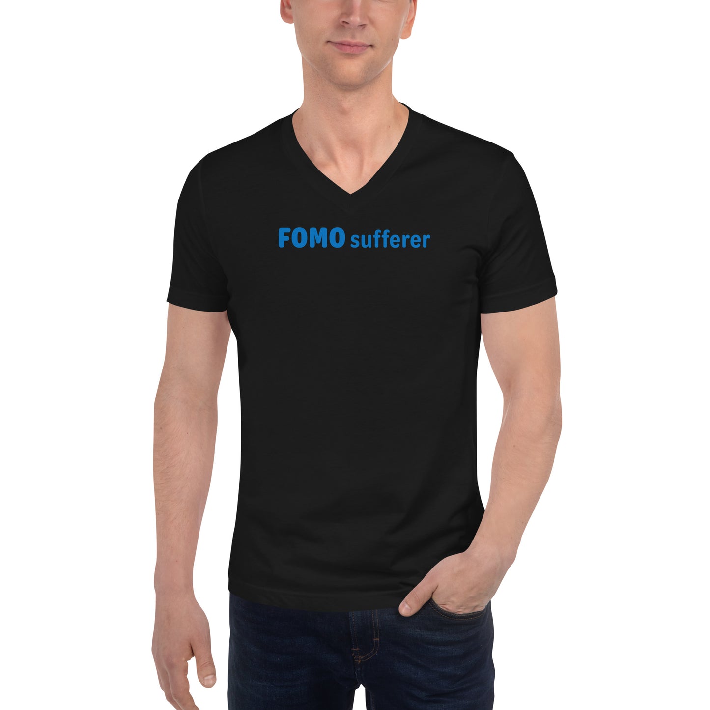 FOMO sufferer - Blue Text - Mens V-Neck T-Shirt