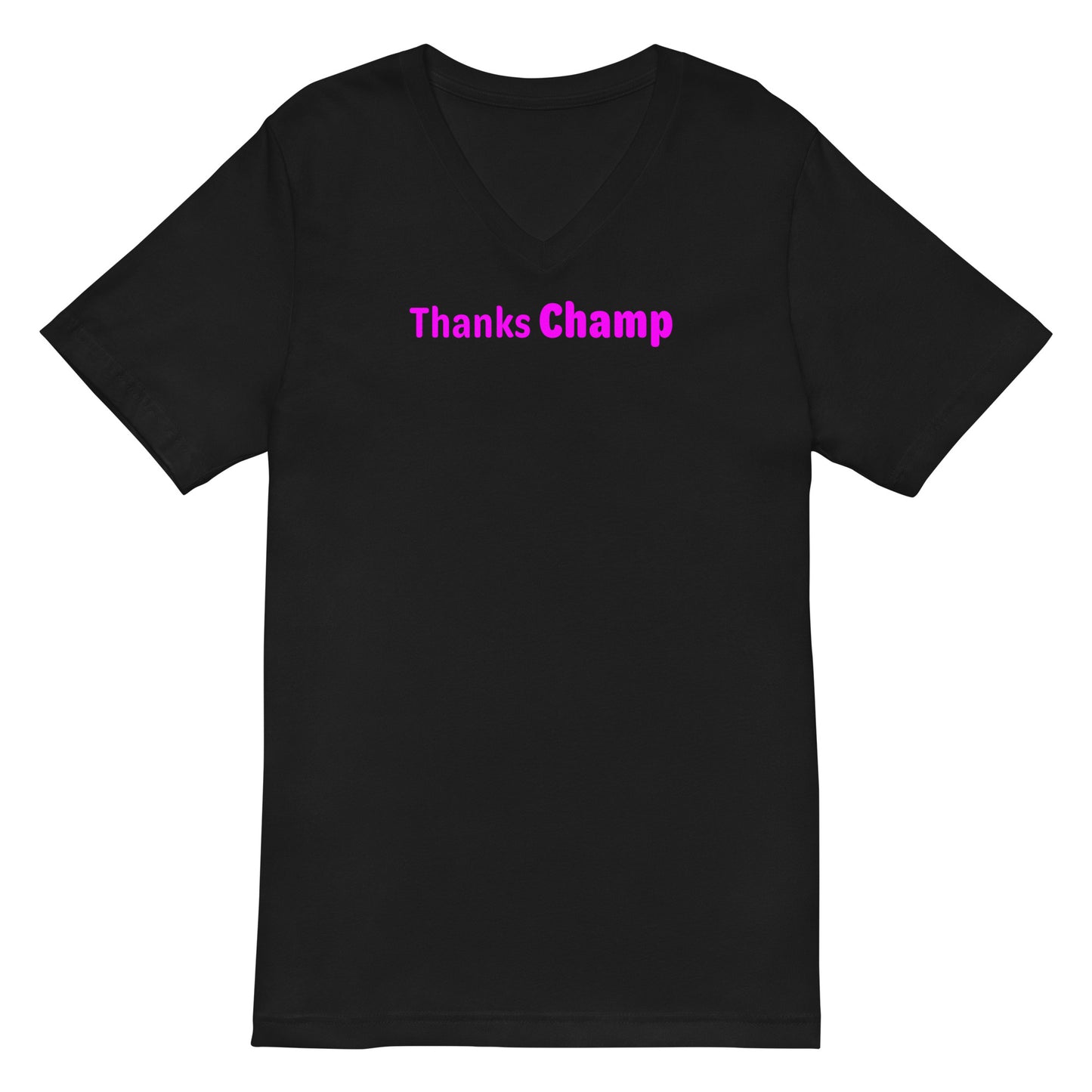 Thanks Champ - Magenta Text - Mens V-Neck T-Shirt