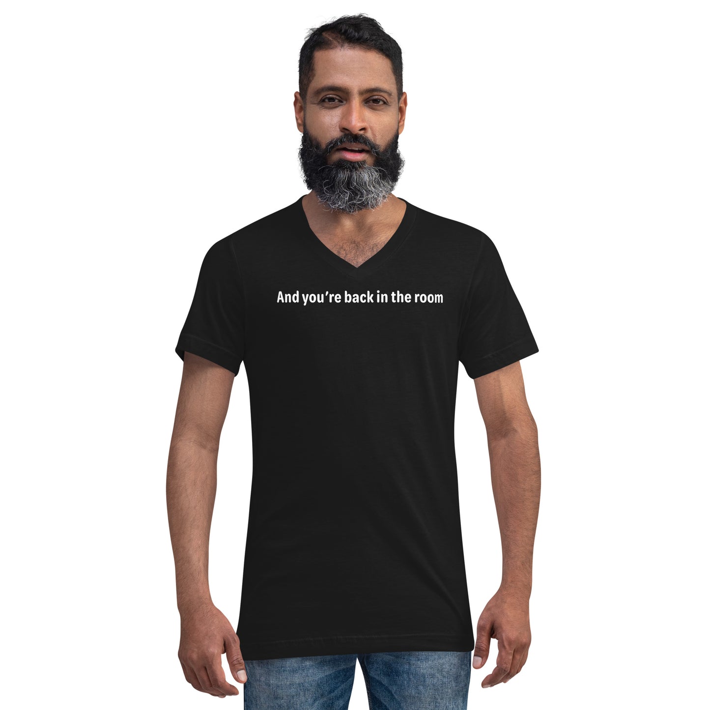 Back in the room - White Text - Mens V-Neck T-Shirt