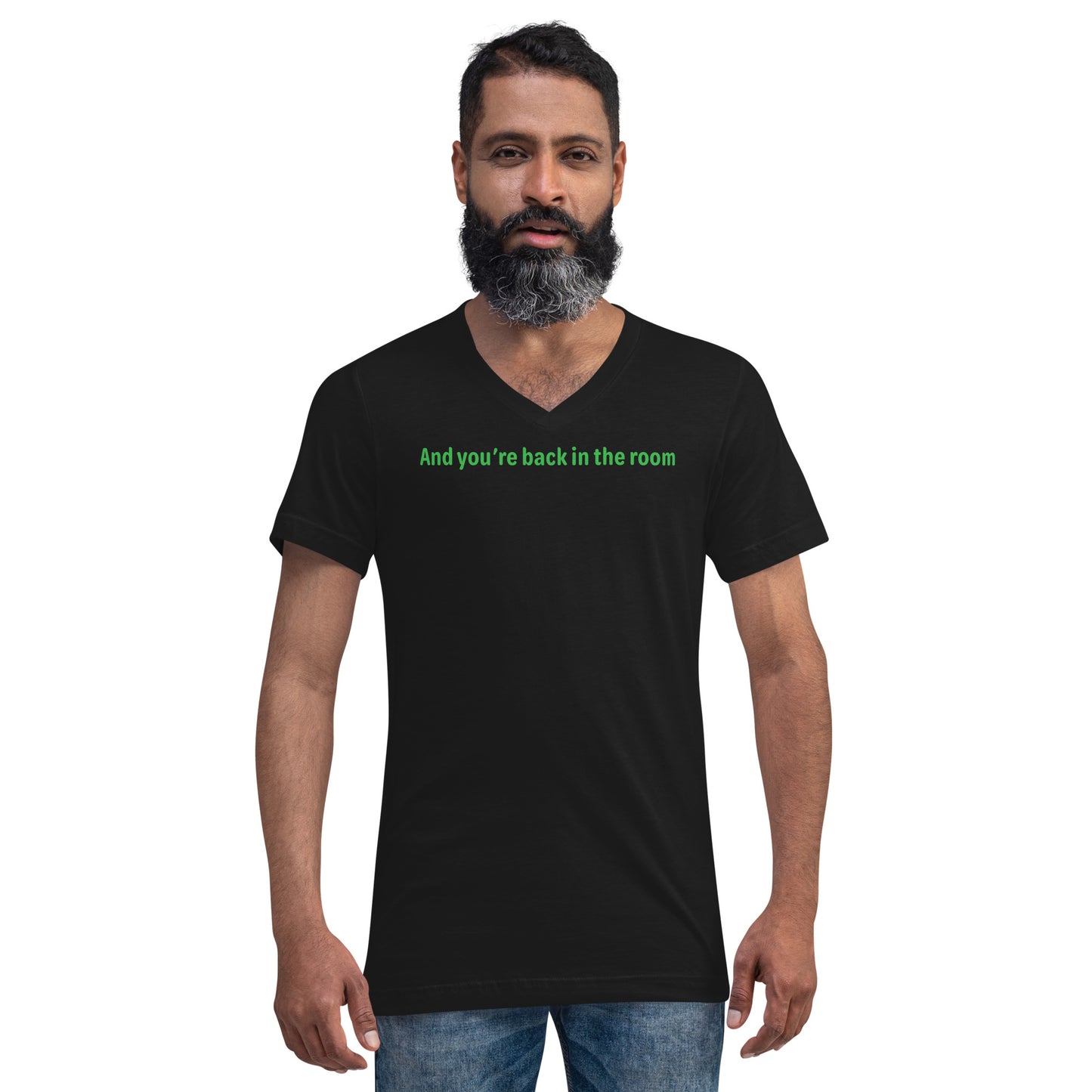 Back in the room - Green Text - Mens V-Neck T-Shirt