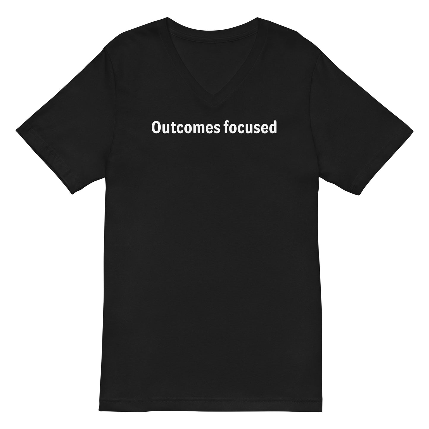 Outcomes focused - White Text - Mens V-Neck T-Shirt