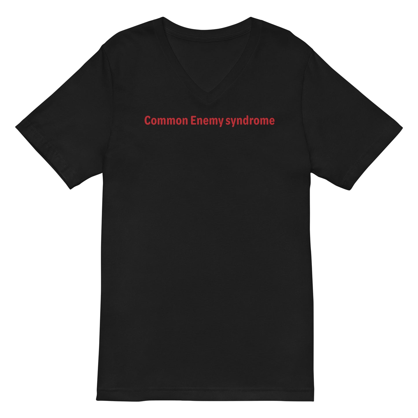 Common Enemy Syndrome - Red Text - Mens V-Neck T-Shirt