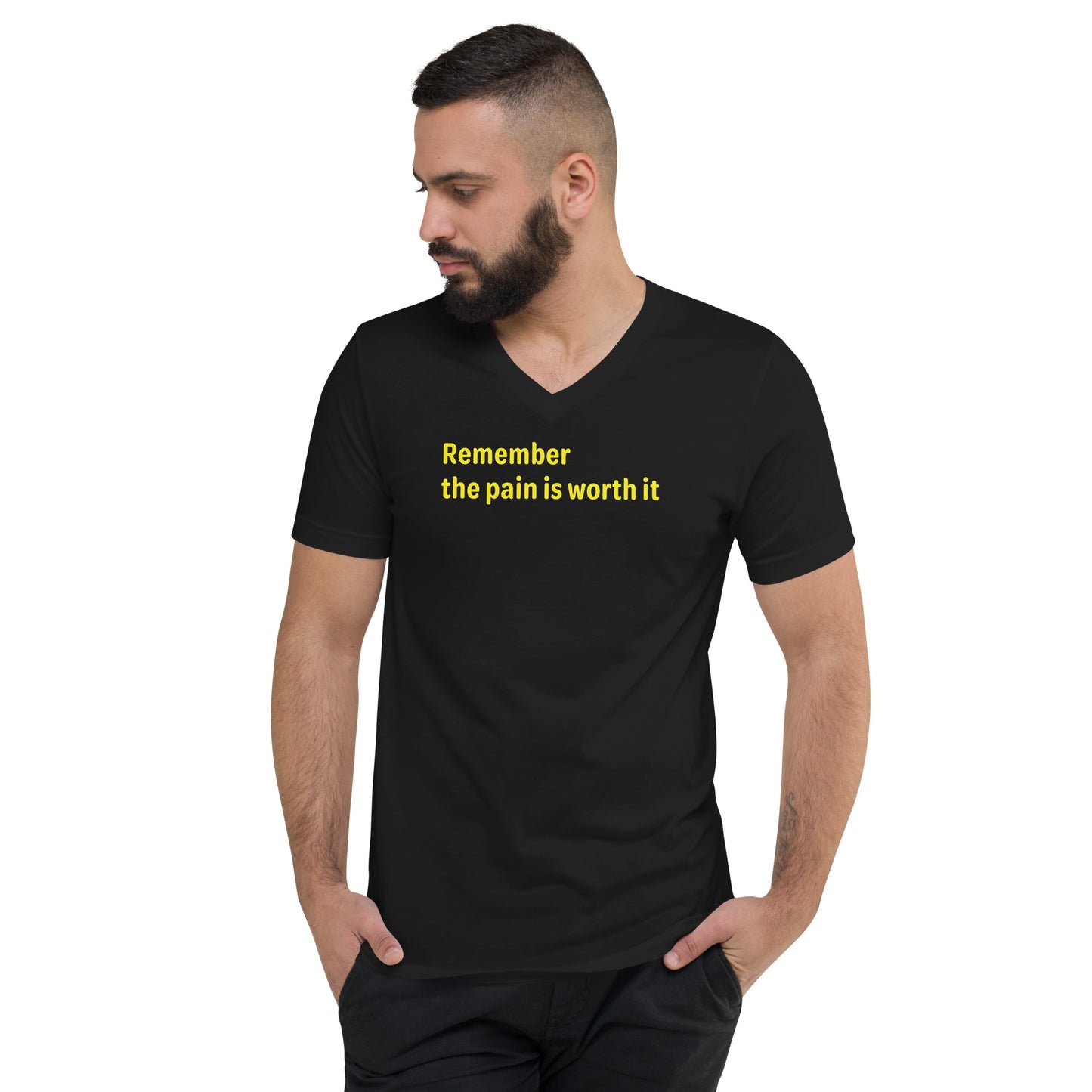 Pain is worth it - Yellow Text - Mens V-Neck T-Shirt