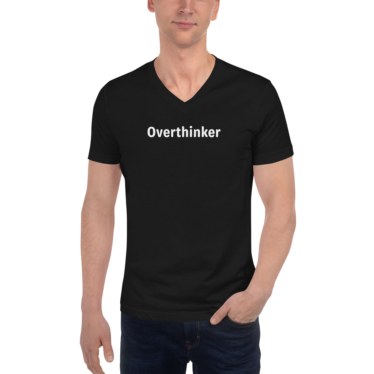 Overthinker - White Text - Mens V-Neck T-Shirt