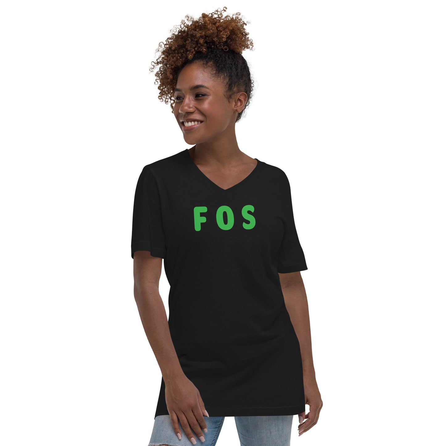 FOS - Green text - Womens V-Neck T-Shirt