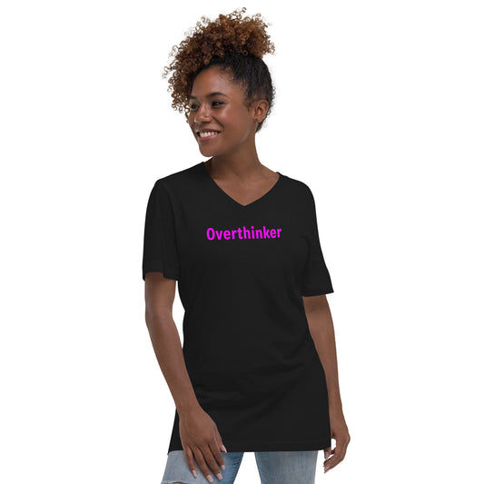 Overthinker - Magenta text - Womens V-Neck T-Shirt