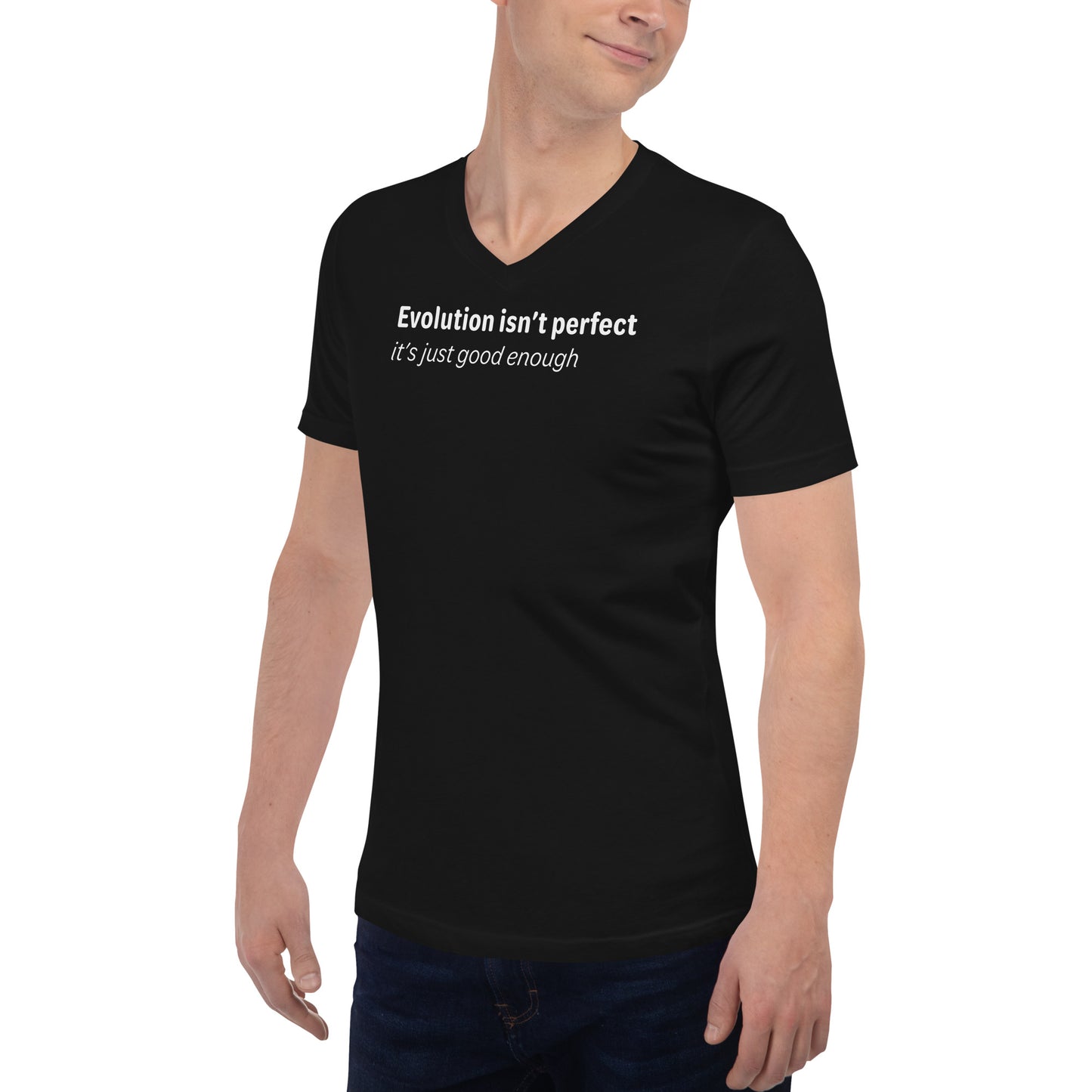 Evolution isn't perfect - White Text - Mens V-Neck T-Shirt