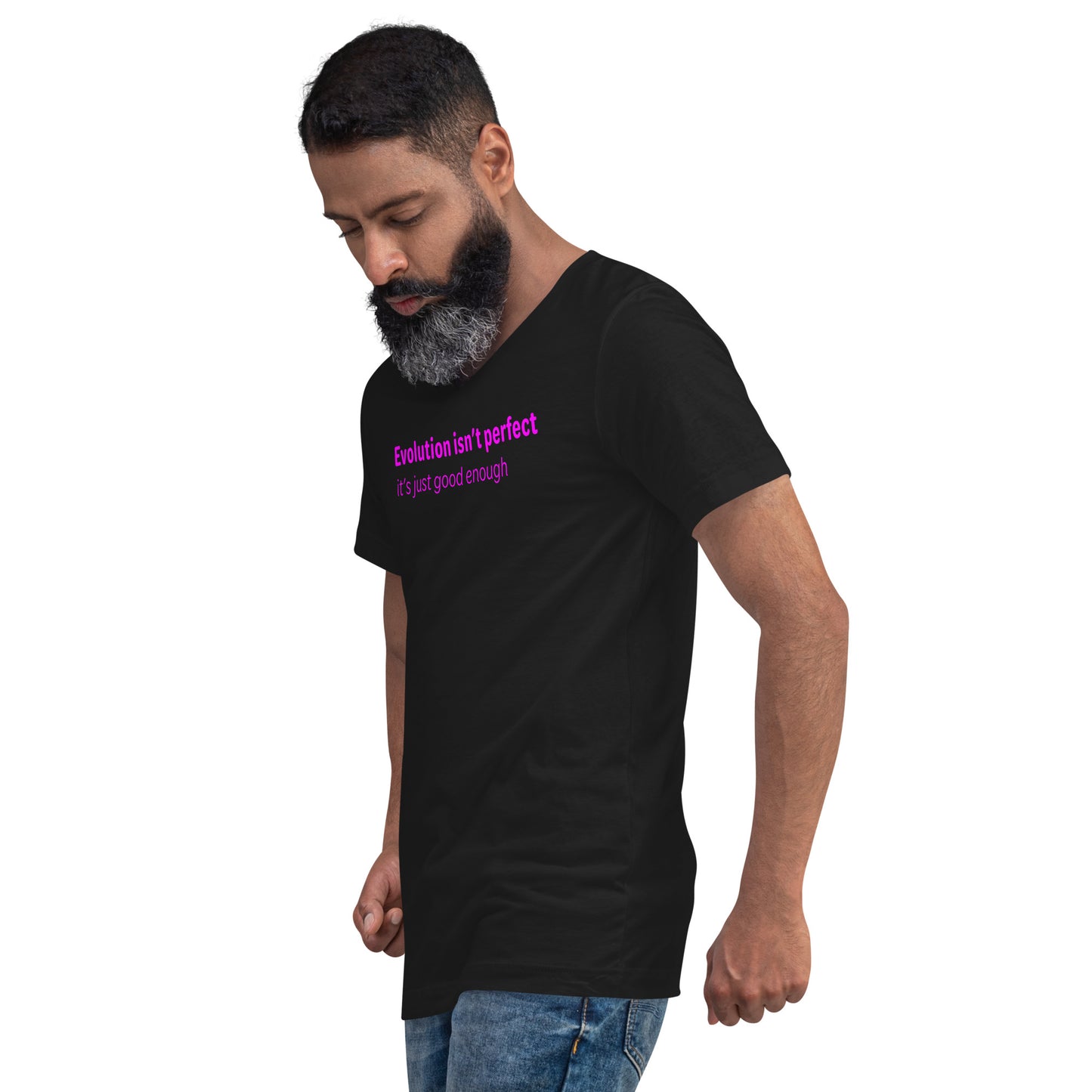 Evolution isn't perfect - Magenta Text - Mens V-Neck T-Shirt