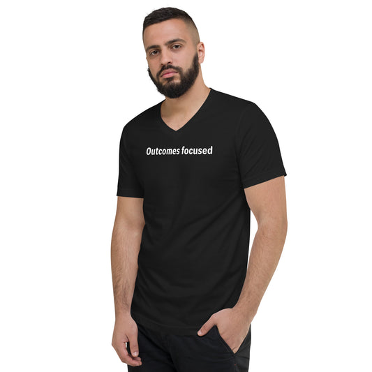 Outcomes focused - White Text - Mens V-Neck T-Shirt