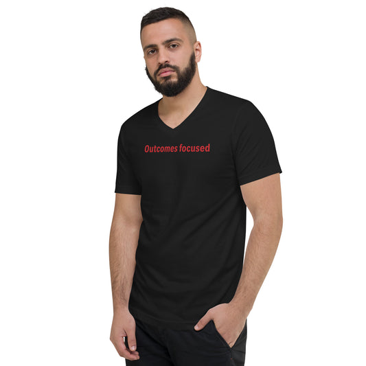 Outcomes focused - Red Text - Mens V-Neck T-Shirt