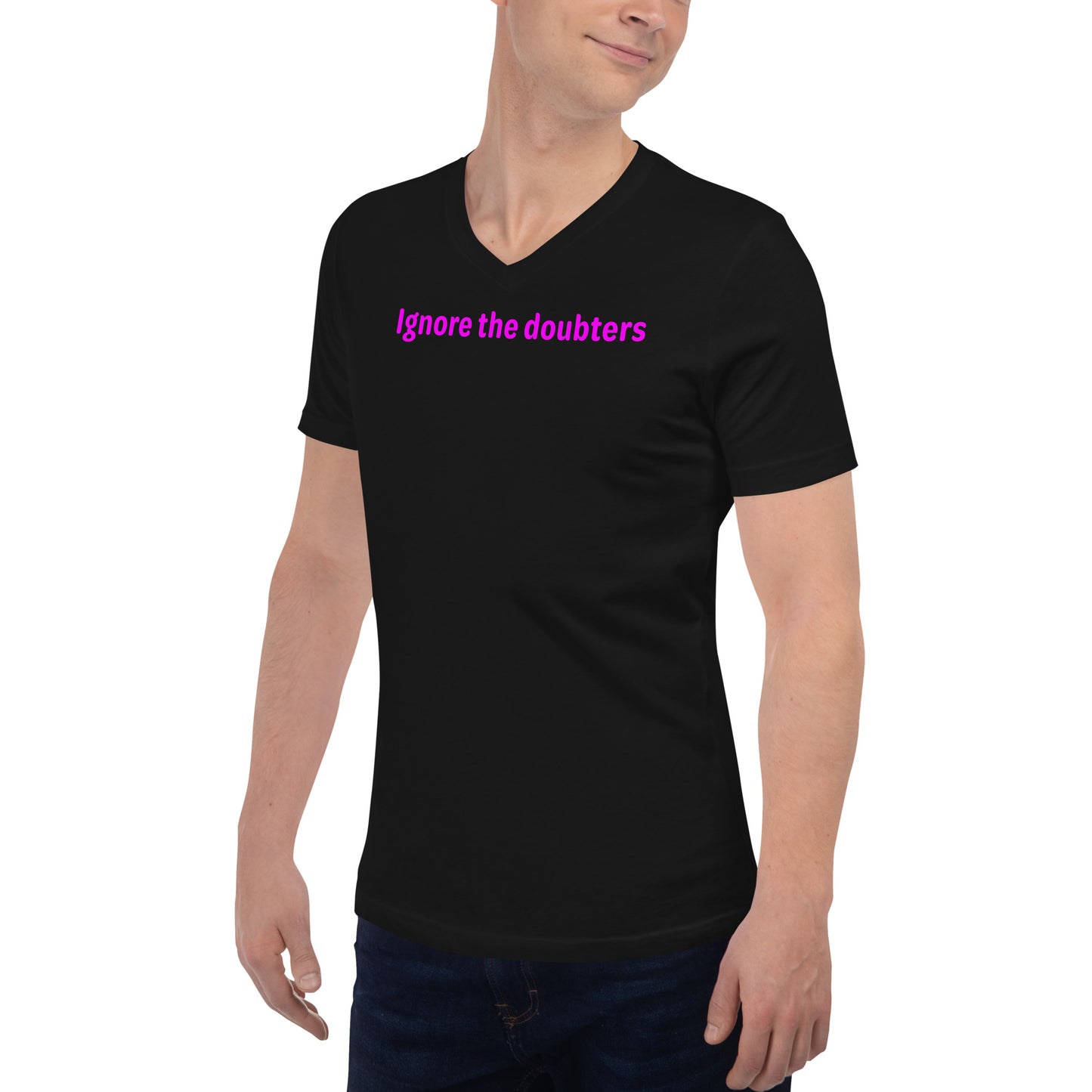 Ignore the doubters - Magenta Text - Mens V-Neck T-Shirt