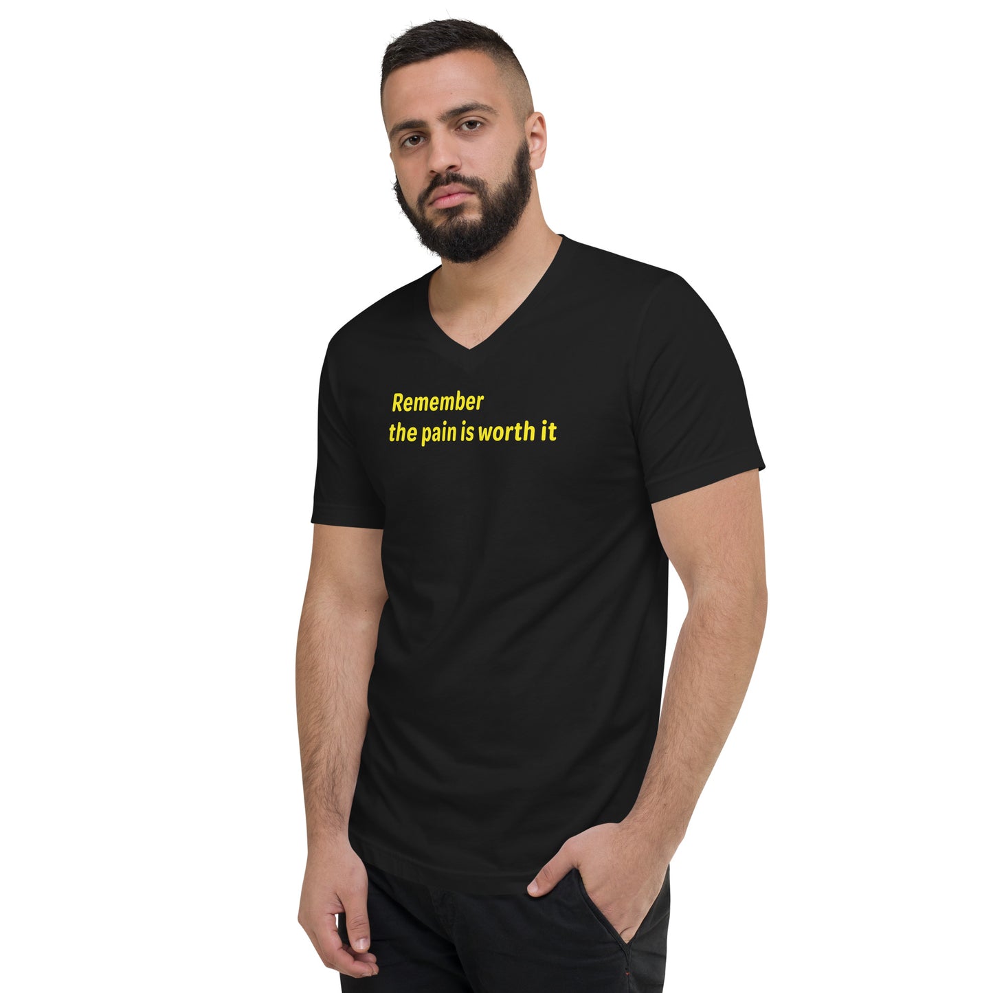 Pain is worth it - Yellow Text - Mens V-Neck T-Shirt