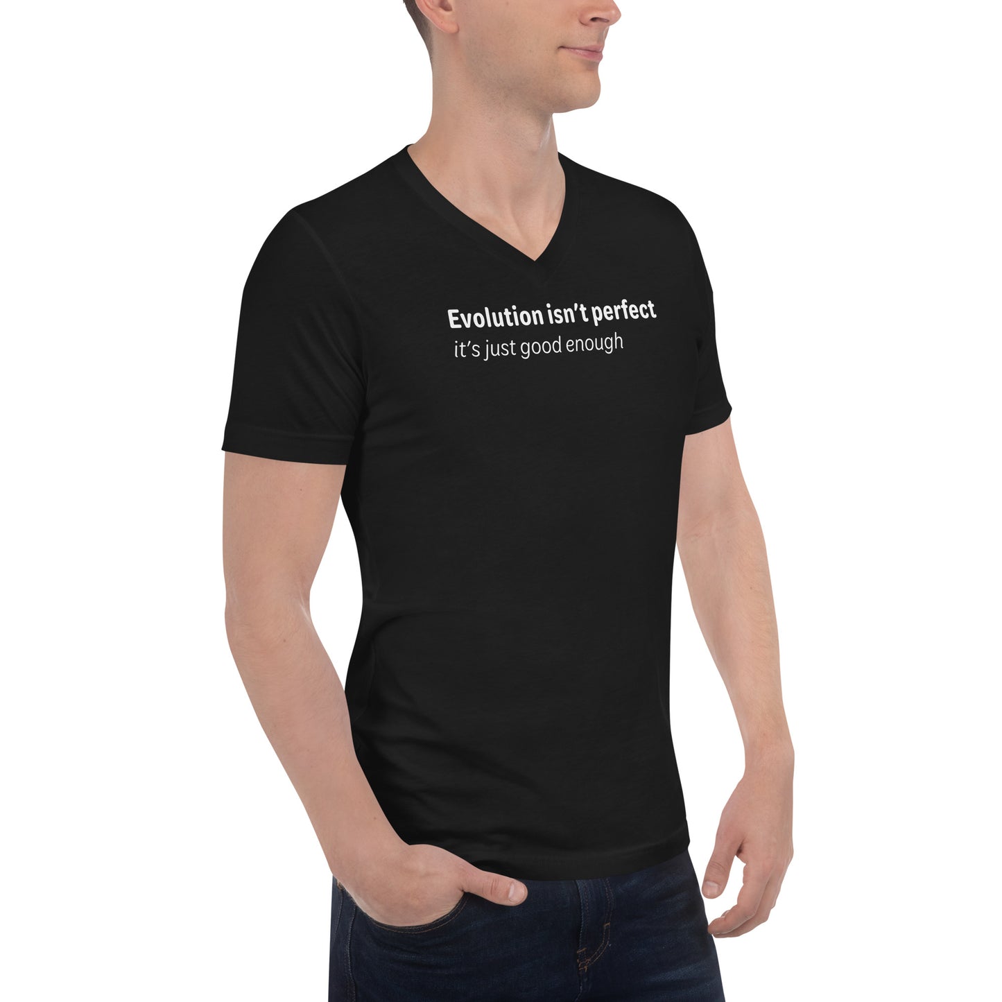 Evolution isn't perfect - White Text - Mens V-Neck T-Shirt