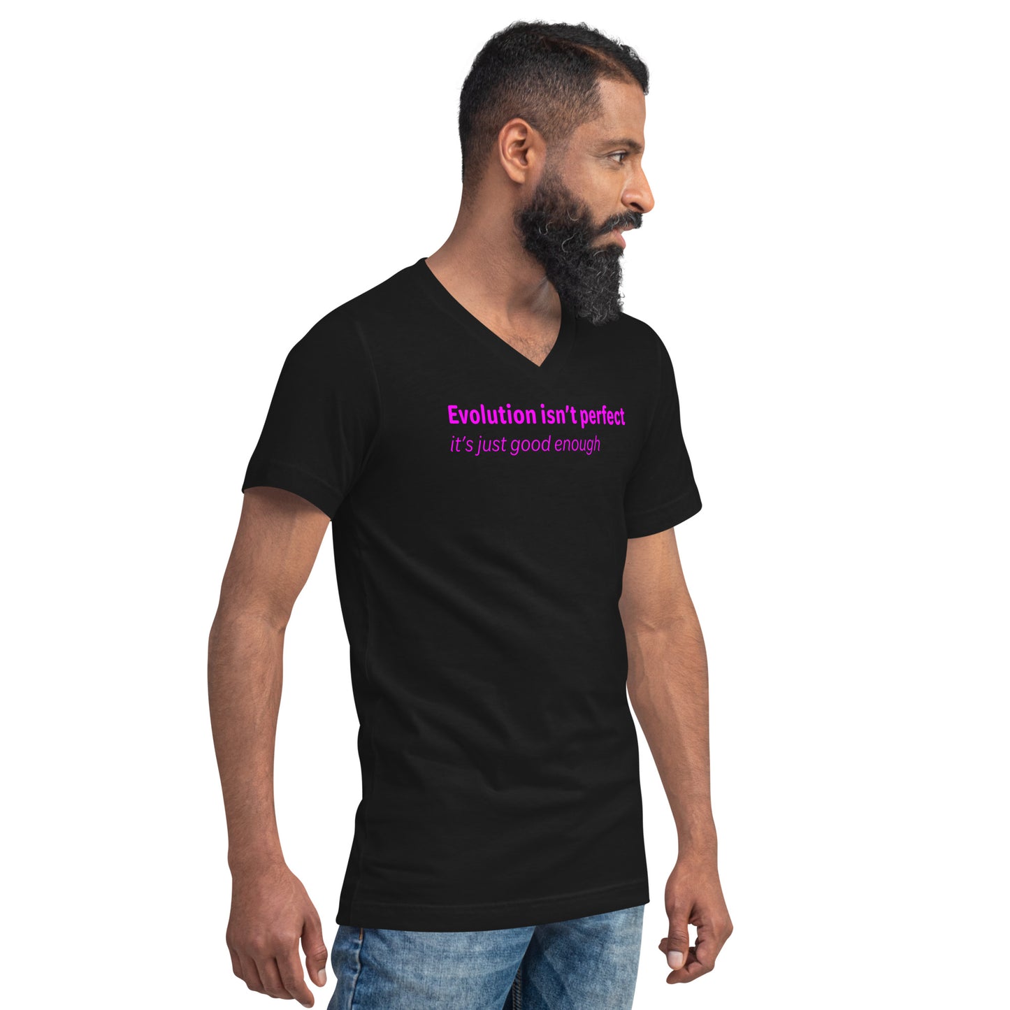 Evolution isn't perfect - Magenta Text - Mens V-Neck T-Shirt