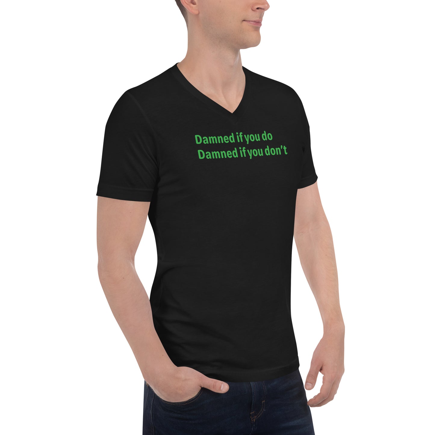 Damned - Green Text - Mens V-Neck T-Shirt