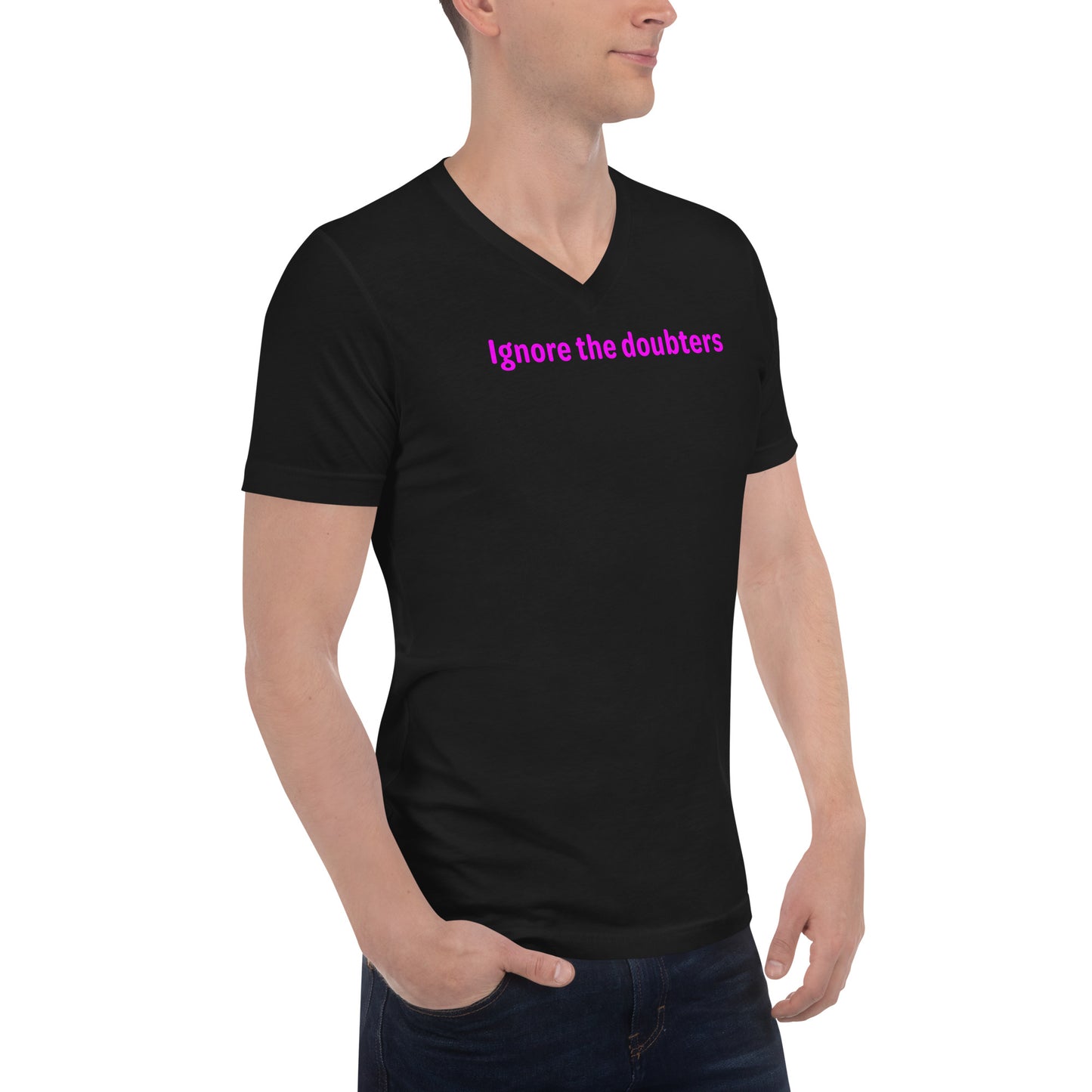 Ignore the doubters - Magenta Text - Mens V-Neck T-Shirt