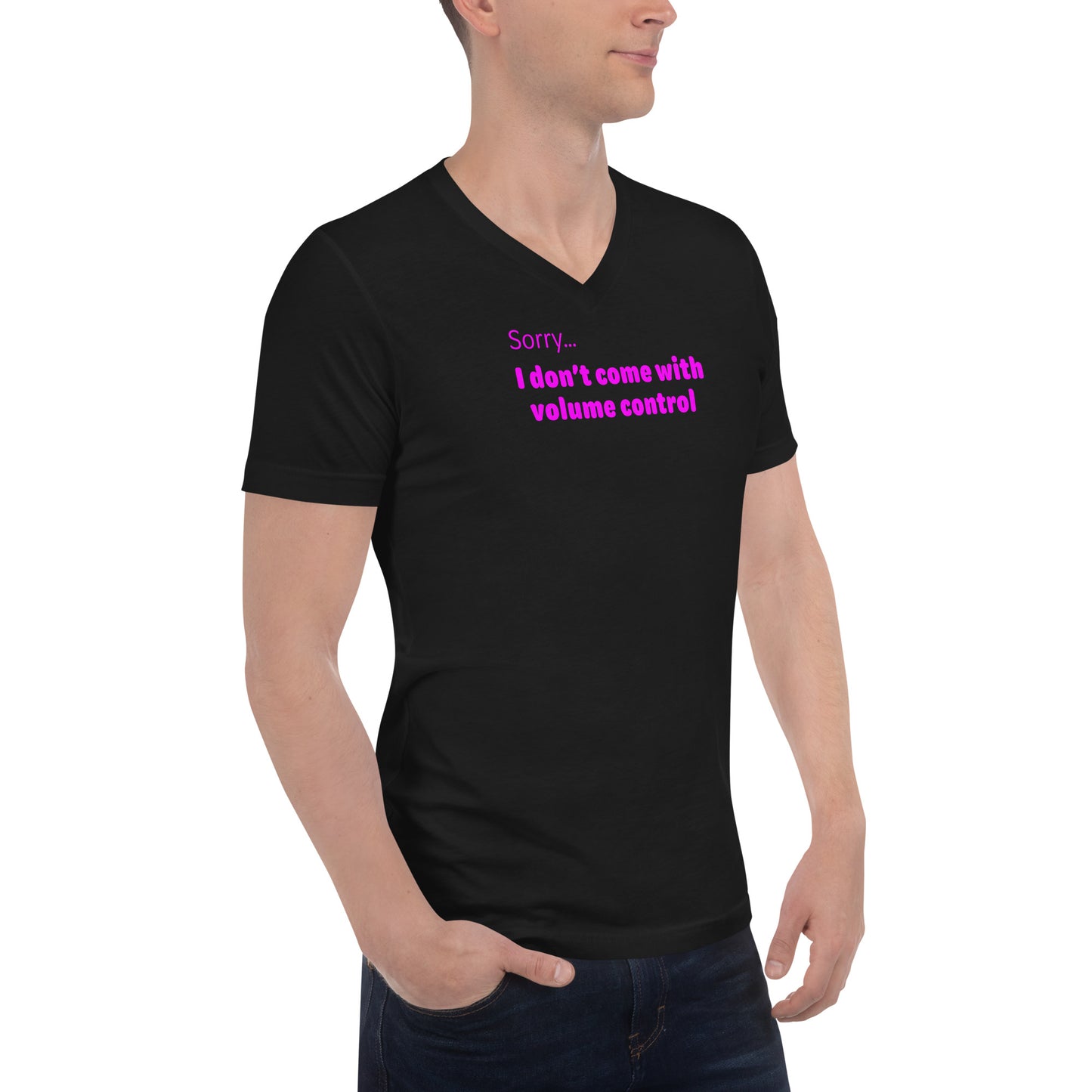 Volume Control - Magenta Text - Mens V-Neck T-Shirt