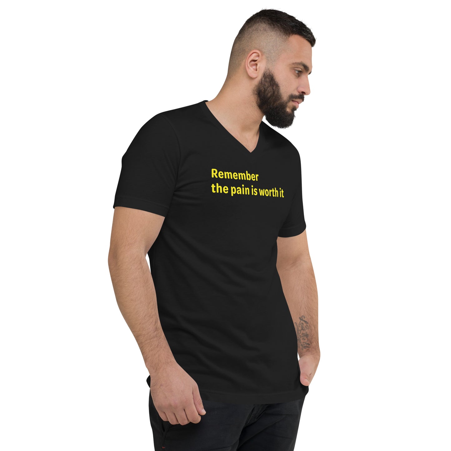 Pain is worth it - Yellow Text - Mens V-Neck T-Shirt